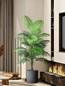 1 pieza Planta artificial grande de 120cm, Árbol de palma falso, Hojas de palma tropical, Imitación de árbol de palma, Árbol alto, Toque realista para interiores, Hojas de bambú con caparazón de tortuga de plástico, Adecuado para decoración del hogar, cocina, exterior, oficina, maceta no incluida - Multicolor - Ver 2