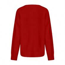 Women's Autumn/Winter Fashion Casual Vintage Contrast Color Shrimp Jacquard Knit Pullover Sweater Red Fall - Red - View 5