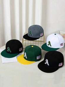 Czapka baseballowa z haftowaną gotycką literą A, z flagą USA z boku, unisex, kontrastowy kolor, odpowiednia do kucyka, hip-hopu, na ulicę, do sportu, mody, ochrony przed słońcem, do codziennego użytku