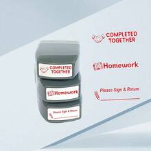 1 carimbo quadrado de professor com almofada de tinta autoentintada, inclui "Tarefa de casa concluída, assine e devolva", carimbo de professor recarregável adequado para professores, escolas, salas de aula, escritórios, impressão vermelha