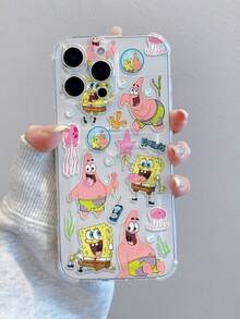SPONGEBOB 1 件可爱有趣的透明卡夹海绵宝宝主题彩绘图案防震手机壳适用于 11/12/12 Pro Max/14 Pro Max/15/15 Pro/16/16 Pro Max - 彩色 - 查看 1