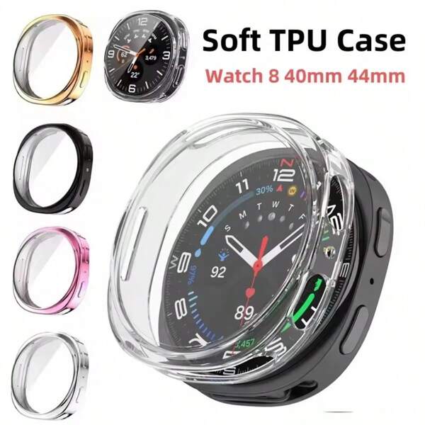 Funda suave de TPU para Samsung Galaxy Watch 8 Classic / 8 de 40 mm y 44 mm, marco protector de pantalla, protector de pantalla de vidrio completo y cubierta protectora transparente