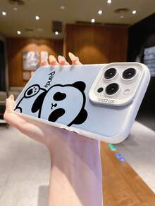 Compatible With IPhone 16, 15, 14, 13, 12, 11 Pro Max//Redmi/OPPO/Infinix Series, 1pc Fashionable Panda Pattern Shockproof, Anti-Fingerprint, Anti-Drop Metallic Button 3-In-1 IMD Phone Case, Silver Color - Silver - View 4