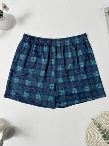 4 件套男士格子印花宽松舒适睡衣短裤，透气松紧腰平角内裤，多种颜色套装 - 彩色 - 查看 9