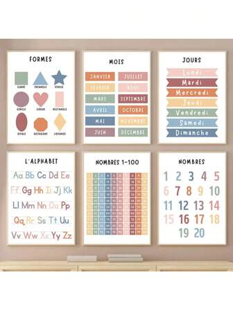 1pc English French Number Alphabet Shape Weather Education Art Canvas Painting Nordic Poster And Print Wall Pictures Kids Room Decor