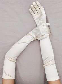 1 Pair Stretchy Satin Gloves For Women, Minimalist Versatile Retro Style, Suitable For Halloween Party, Stage Performance
