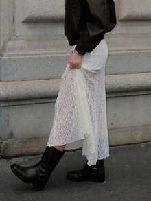 Sheer Lace Maternity Skirts For Women Loose Low Elastic Waist Long Skirt Casual Pregnancy Skirts - White - View 2