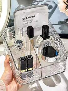 1pc Acrylic Remote Control Holder Caddy, Clear Desktop Organizer With Multi Compartments, For Living Room Coffee Table, Bedroom, Nightstand, Tissue Box Storage, Makeup Brushes Vanity Accessories Organizer, Thick Durable Plastic