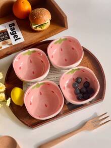 1pc/2pcs/4pcs/6pcs Creative Strawberry Ceramic Dipping Sauce Dish, Cute Serving Plate For Condiments, Snacks, Appetizers, Home Use