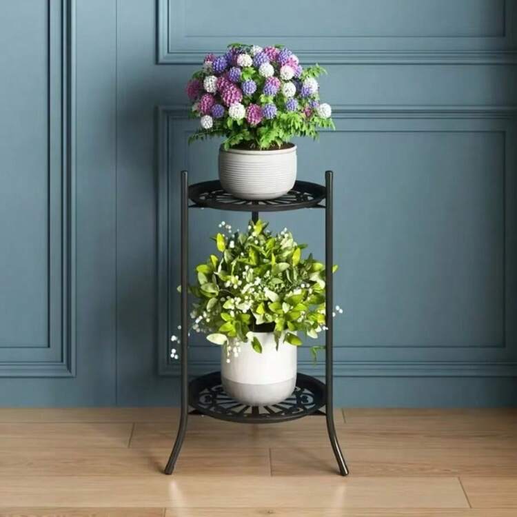 1 pièce Support de fleurs en métal à double couche de style européen minimaliste, support de fleurs sur pied à plusieurs niveaux, pour la décoration de la salle de séjour et de l'espace intérieur - Multicolore - Voir 6