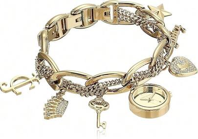 Juicy Couture Women's  Crystal Accented Charm Bracelet Watch Ladies Watch Rhinestone Charm Bracelet With Analog Watch