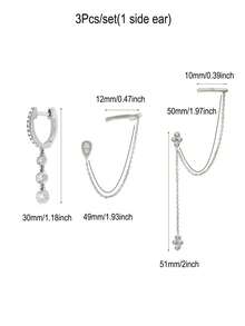 3 件套耳环女士锆石字母链耳钉时尚吊坠耳环女士迷人珠宝配饰 - 3Pcs/set(1 side ear) - 查看 8