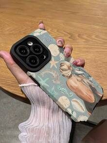 1pc Summer Fashion Seascape Girl Pattern Vertical Faux Leather Shockproof Anti-Fingerprint Phone Case, Compatible With Apple And Compatible With Samsung - Multicolor - View 5