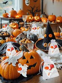 1 pièce/10 pièces/20 pièces/30 pièces/50 pièces/100 pièces Sacs cadeaux d'Halloween, Sacs cadeaux de bonbons, Supports en papier pour sucettes d'Halloween, Cartes support pour sucettes fantôme citrouille d'Halloween, Carte en papier Joyeux Halloween