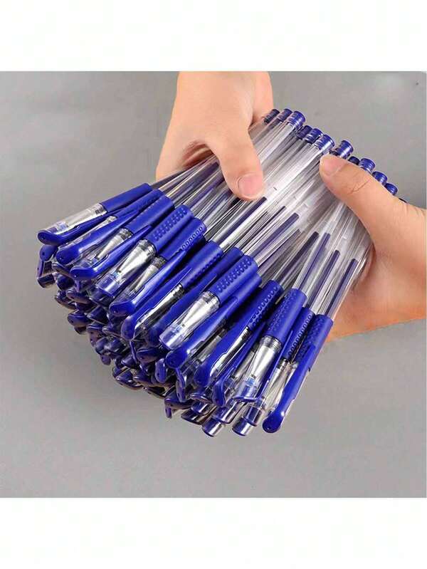 10pcs Blue Simple Classic Ballpoint Pens, For Office & Students