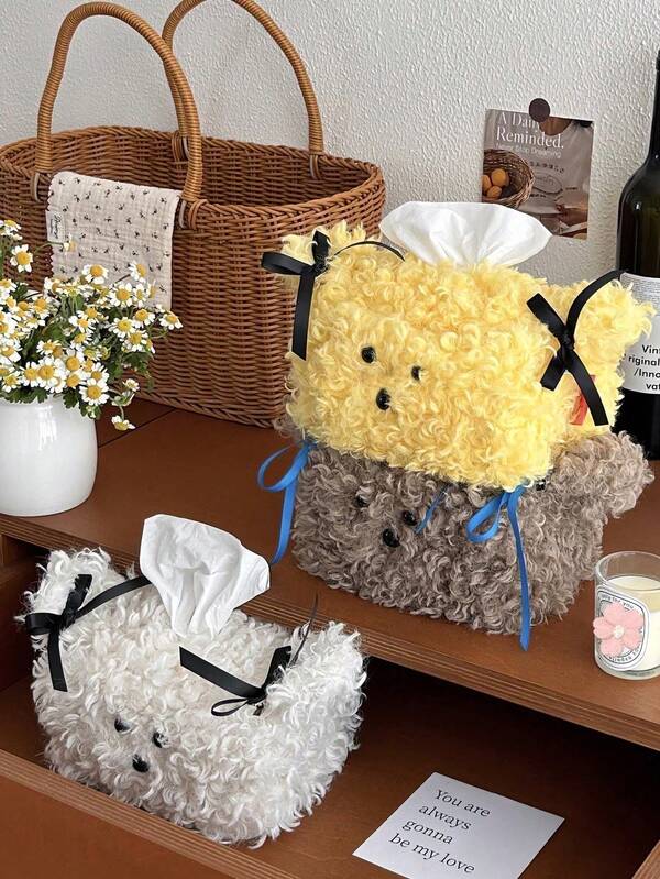 1pc Cute Plush Dog Tissue Box Creative Tissue Holder, Desktop Tissue Decoration