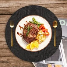 6 Pack Round PP Placemats And Coasters Set - 13.2 Inch Waterproof Non-Slip Table Mats For Dining Decor, Dishwasher Kitchen Tableware - Black - View 5