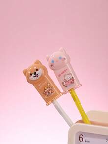 1pc/4pcs Cartoon Pet Pencil Sharpener, Furball Town Series Manual Pencil Sharpener, Cat & Dog Shaped Mini Pencil Sharpener, Multi-Functional Pencil Sharpener, New Creative Acrylic Pencil Sharpener, Stationery Gift, Art Supplies - Multicolor - View 7