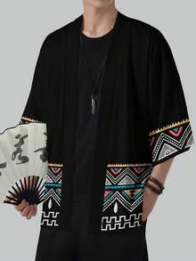 男士休闲开衫，中国风汉服开衫，休闲夏装 - 黑色 - 查看 2