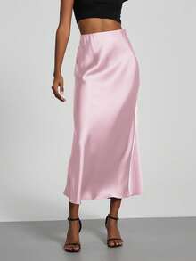 Women's Fashion Elastic Satin Feeling Satin Maxi Skirt, Suitable For All Seasons - Pink - View 3