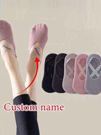 Custom Name Women's Yoga Socks, Silicone Anti-Slip Dance Sports Socks, Women Non-Slip Yoga Socks With Rubber Grips, Women's Yoga Socks - Silicone Anti-Slip, Soft, Comfortable For Fitness, Pilates, Dancing, Indoor Sports