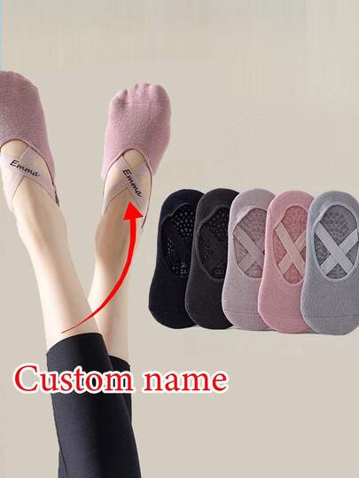 Calzini da yoga personalizzati con nome per donna, calzini da danza antiscivolo in silicone, calzini da yoga antiscivolo da donna con grip in gomma, calzini da yoga da donna in silicone antiscivolo, morbidi e confortevoli per fitness, pilates, danza, sport indoor