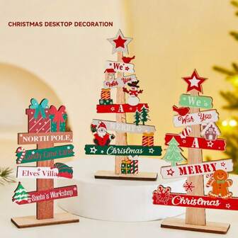 1 件木制圣诞树桌面装饰圣诞老人圣诞快乐标志牌圣诞节装饰家居 2026 新年礼物