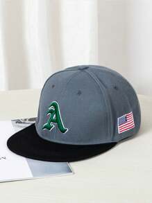 Czapka baseballowa z haftowaną gotycką literą A, z flagą USA z boku, unisex, kontrastowy kolor, odpowiednia do kucyka, hip-hopu, na ulicę, do sportu, mody, ochrony przed słońcem, do codziennego użytku