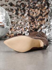 时尚复古西式扣环派对过膝长靴 - 棕色 - 查看 6