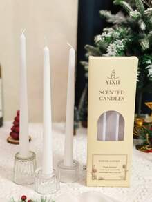 2 piezas Velas cónicas blancas sin humo de 10 pulgadas con aroma, velas altas navideñas, tiempo de quemado de 4 horas, velas decorativas para el hogar, decoraciones de regalo navideño, incluye velas aromáticas, velas de cera para decoración navideña del hogar, decoración de ambiente de Halloween, regalos de portavelas, adecuado para mujeres, regalos de invierno - Blanco - Ver 5