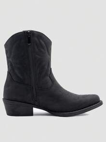 GLOBALWIN Square Toe Cowboy Boots For Women Western Boots With Low Heel Ankle Boots Cow Girls Outfits Women Fall Winter Spring Boots - 黑色 - 查看 2