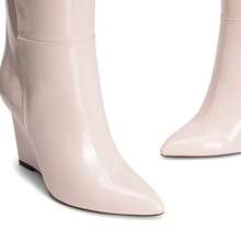 Women's Wedge Heel Knee High Boots Pointed Toe Side Zip Tall Boots Solid Color Retro Fashion Y2k Boots For Autumn/Winter - 米色 - 查看 6