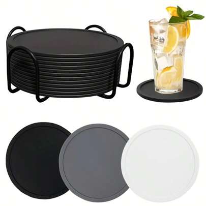 6pcs Silicone Drink Coasters With Stainless Steel Holder, Reusable & Easy To Clean - Perfect For Protecting Tables & Patio Furniture From Water Rings & Stains - Ideal For Home Use With Cups, Mugs & Beverages, Silicone Coasters For Drinks, Christmas