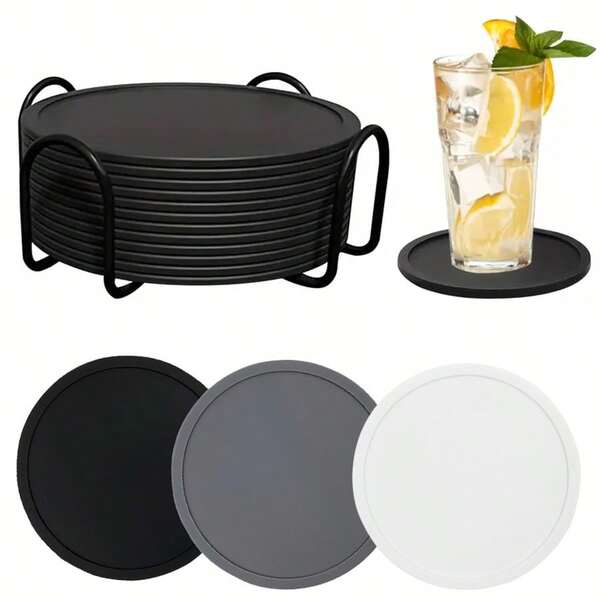 6pcs Silicone Drink Coasters With Stainless Steel Holder, Reusable & Easy To Clean - Perfect For Protecting Tables & Patio Furniture From Water Rings & Stains - Ideal For Home Use With Cups, Mugs & Beverages, Silicone Coasters For Drinks, Christmas