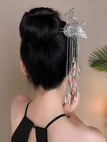 1 件女士波西米亚金属蝴蝶发夹，复古发饰发夹，适合发髻，优雅流苏发饰，发髻延长，发髻制作器，发髻发片，发型夹，发夹，发夹
