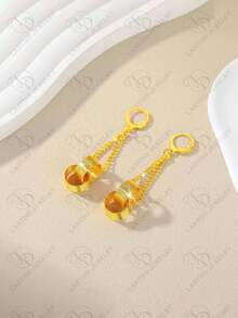 优雅中东女士镀金圆球迪拜珠宝吊坠耳环，配阿拉伯珍珠，派对/婚礼礼物 - 金色 - 查看 9