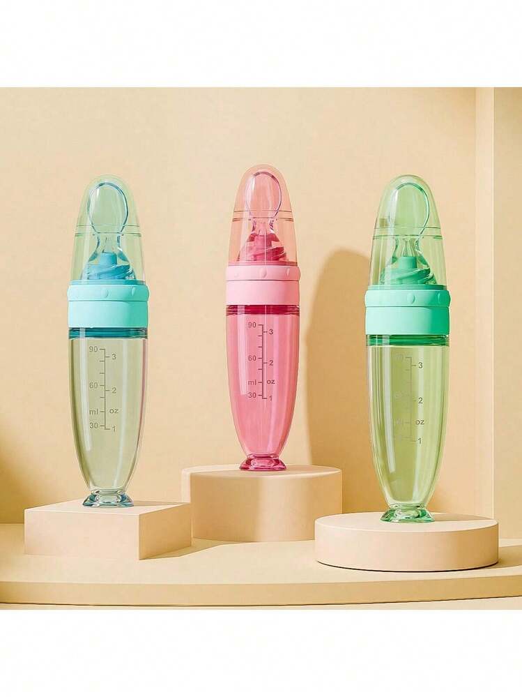 Bình sữa silicon nhiều màu 90ml/3OZ mới, Bình đựng cháo kèm thìa ăn bằng silicon mềm, cốc hút và nắp chống bụi, bình sữa bóp mềm - Nhiều màu - Xem 9