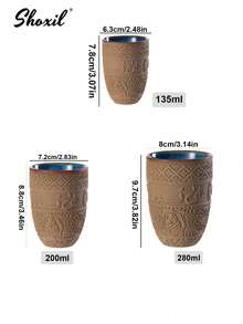shoxil 1pc 135ml/200ml/280ml Coarse Pottery Coffee Cup With Relief Patterns, Espresso Cup, Middle Eastern Style Mug, Teacup And Hospitality Cup Suitable For Saudi National Day, Yamu & Kuanmeng Coffee Cup, Suitable For Courtyard, Home, Festival, Camping, Ramadan Gifts - Coffee Cup - View 10