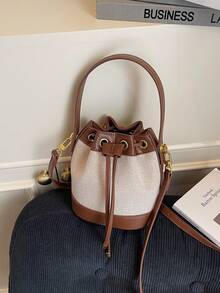 Women Bucket Bag, Fashion Casual Ladies Straw Woven Shoulder Crossbody Bag, Drawstring Closure Small Handbag, Summer Straw Beach Bag For Women, Vacation Essentials, Perfectly Matching With Beach Accessories Women, Hottest Beach Bags For Women, Fashion Summer Vacation Bag, Beach Essentials Women Bags For Vacation & Holiday, Newest Holiday Bag - Khaki - View 3