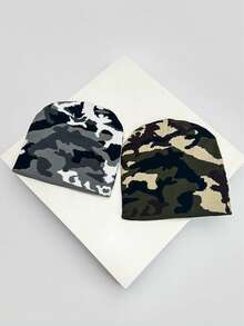 1pc Autumn/Winter Camouflage Color Series Knit Beanie Hat, Warm Streetwear Contrast Color Unisex Hip Hop Outdoor Cap