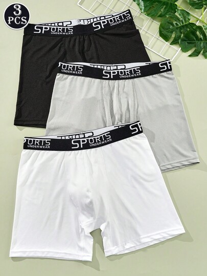 3 Packs Men's Multicolor Briefs Letter Elastic Waist Comfort Boxer Briefs