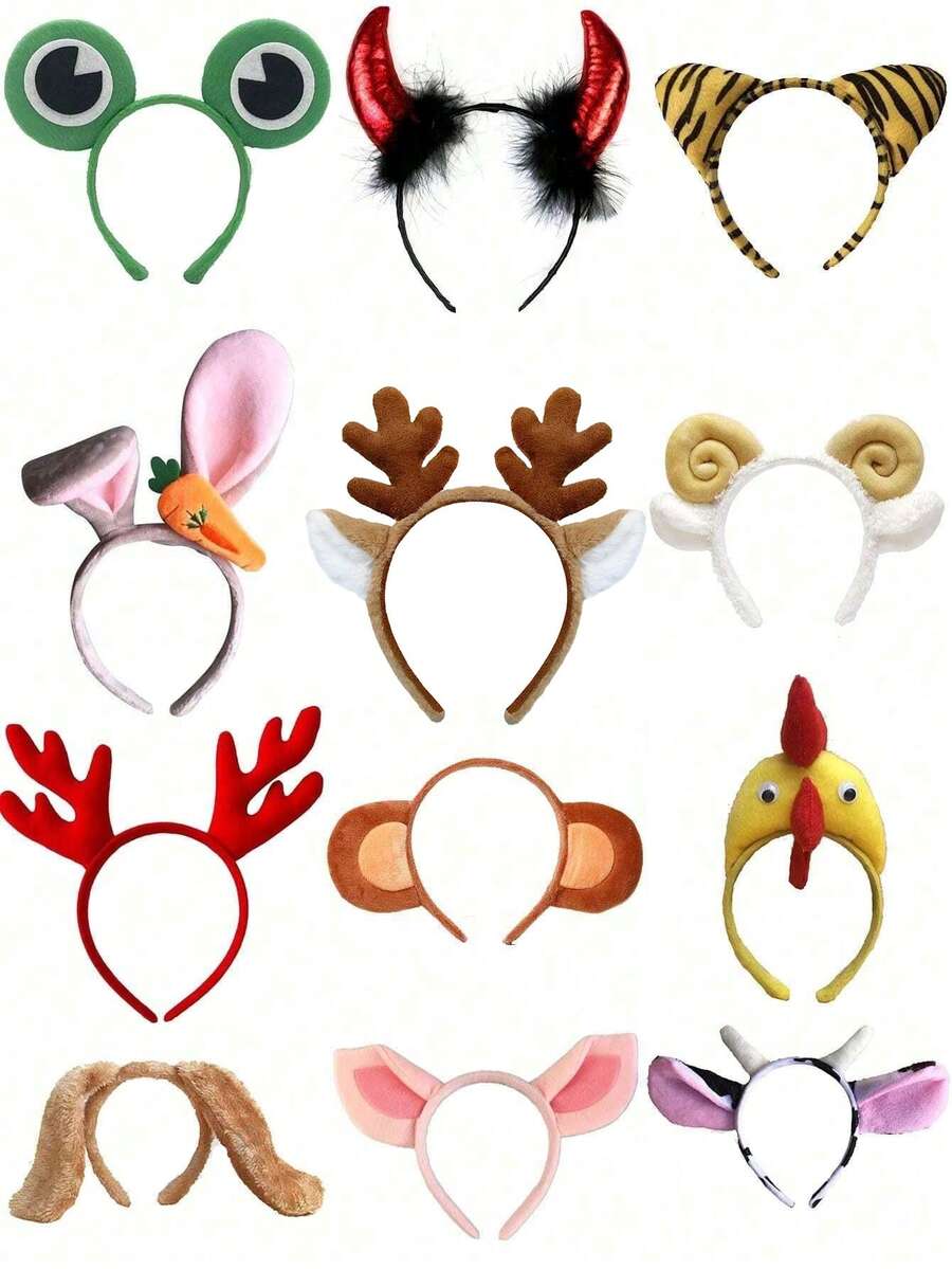 1pc Halloween Devil Horns, Christmas Holiday Performance Cosplay Cartoon Animal Headband Plush Headpiece, Rabbit, Cat, Cow, Tiger, Sheep, Rabbit Ears, Hairband For Women, Autumn Outfits, Hair Hoop
