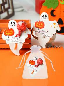 1 pièce/10 pièces/20 pièces/30 pièces/50 pièces/100 pièces Sacs cadeaux d'Halloween, Sacs cadeaux de bonbons, Supports en papier pour sucettes d'Halloween, Cartes support pour sucettes fantôme citrouille d'Halloween, Carte en papier Joyeux Halloween