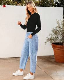 Utyful Barrel Jeans, Baggy High Waisted Loose Trouser Jeanshalloween - 路夜藍 - 查看 9
