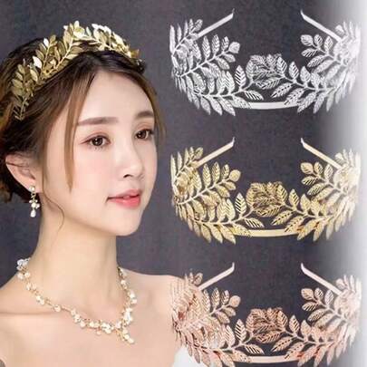 1 件新娘叶头带，金叶新娘发饰皇冠头饰适合婚礼派对