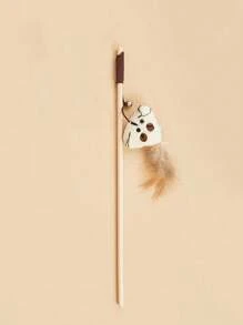 1 件木制逗猫棒配老鼠铃铛，款式随机，互动猫玩具