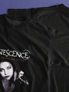EWH Retro, Rock, Men's Short Sleeve,-Shirt, Evanescence Band, Iconic, Printed, Loose Street, Top, Music, Culture, Street Style - 黑色 - 查看 4