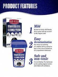JUE FISH 100g Stainless Steel Cleaning Paste - Removes Stains, Rust, Polishes And Degreases Stainless Steel Pots, Pans, Stovetops, Hoods, Rust Remover, Multi-Purpose Kitchen Cleaning Powder, Suitable For Pots, Pans And Surfaces, Stainless Steel Cleaning Paste - Pot Cleaning Agent; Stainless Steel Cookware Cleaner; Stove Cleaner; Cleaning Supplies; Iron Cleaner; Kitchen Supplies; Kitchen; Cleaning; Kitchen Utensils, Pots, Stoves - Multicolor - View 8