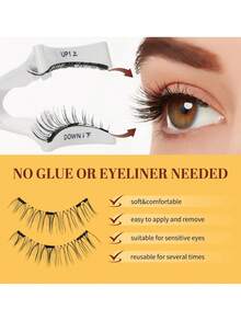 2 对磁性睫毛可重复使用无需胶水睫毛猫眼自然睫毛簇套装易于佩戴和取下，节日睫毛，狂欢妆容，闪光睫毛，磁性睫毛，狂欢派对配件条状睫毛，睫毛，睫毛，假睫毛 - 黑與白 - 查看 5