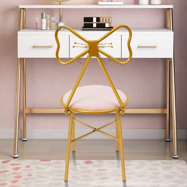 Butterfly-Shaped Vanity Chair, Dining Chair, Makeup Chair, Lounge Chair Velvet Cushion Metal Frame Dresser Seat With Butterfly Backrest, Butterfly Backrest Chair For Bridal Makeup, Dressing Table & Photo Shoots